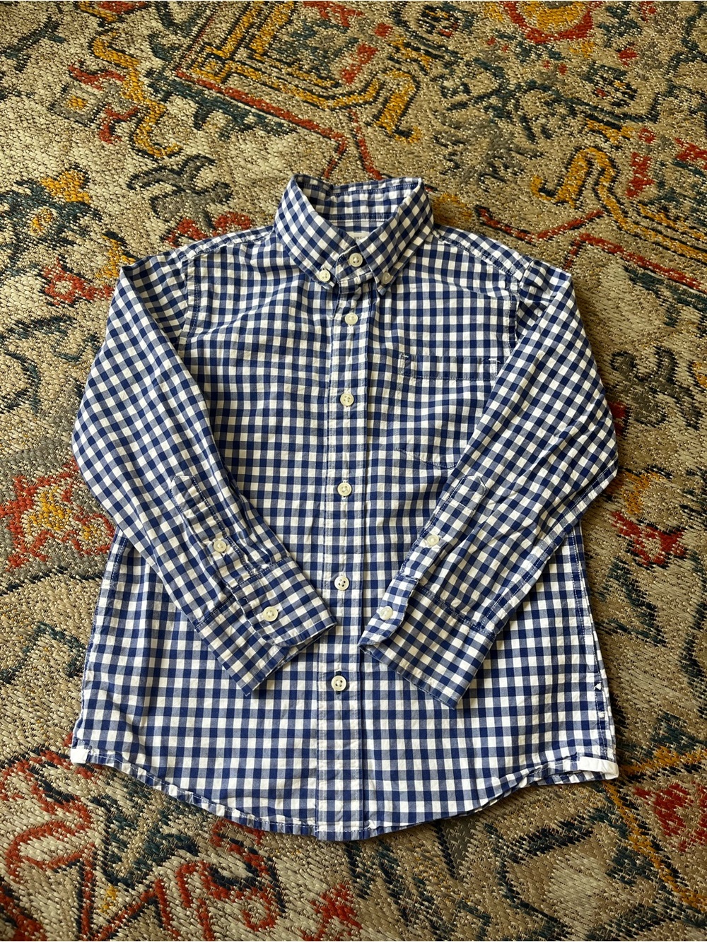 Crewcuts Blue and White Gingham Button-Down Shirt Size 4/5